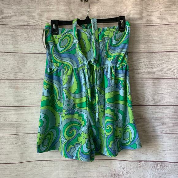 Wild Fable Terry Cloth Romper Floral Short Outfit Bow Front Keyhole Halter Tie S - Picture 5 of 12